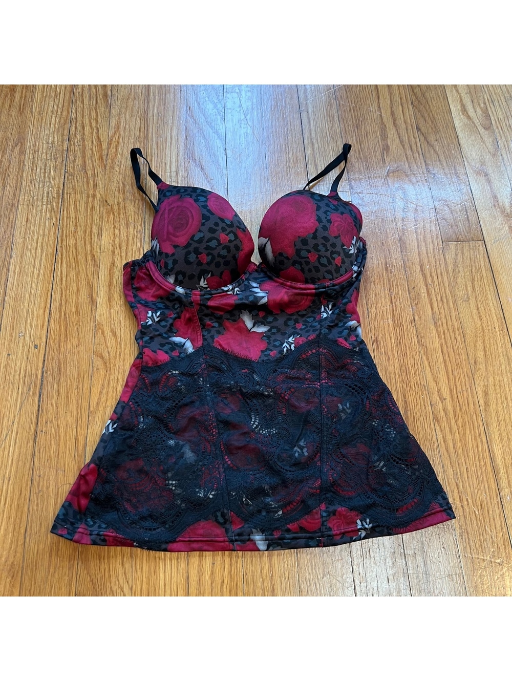 Y2K floral print and lace corset top
